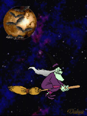Czarownica lata na miotle nocą
